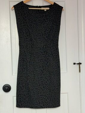 LOFT Black Patterned Midi Sheath Dress